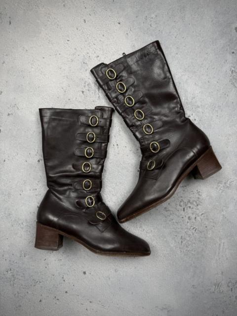 Other Designers If Six Was Nine - Vintage Italian Brown Leather Riding Boots Buckle Straps y2k