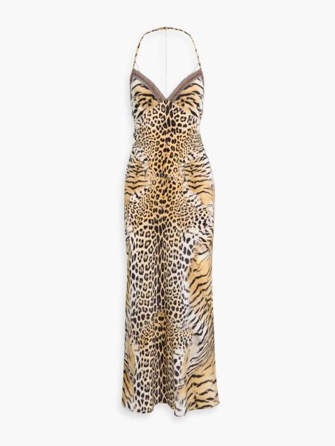 CAMILLA Crystal-embellished leopard-print silk crepe de chine maxi slip dress