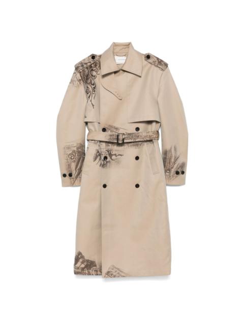 trompe l'oeil-print trench coat