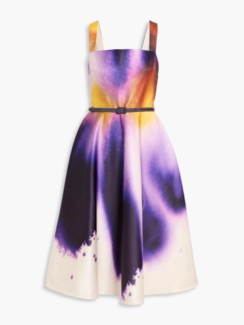 Oscar de la Renta Belted printed satin midi dress