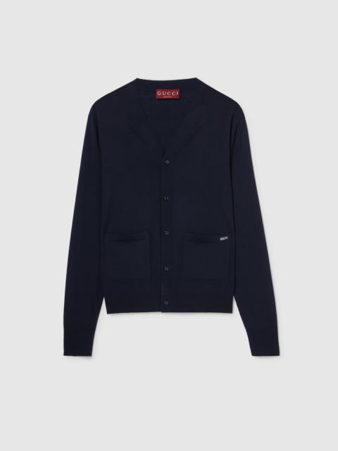 Fine wool knit cardigan with intarsia