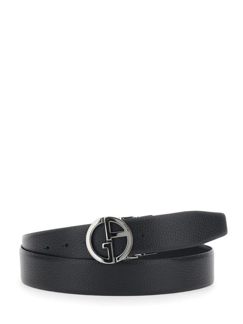 GIORGIO ARMANI Giorgio Armani Men Black Reversible Belt With Metal Logo Buckle In Leather Men