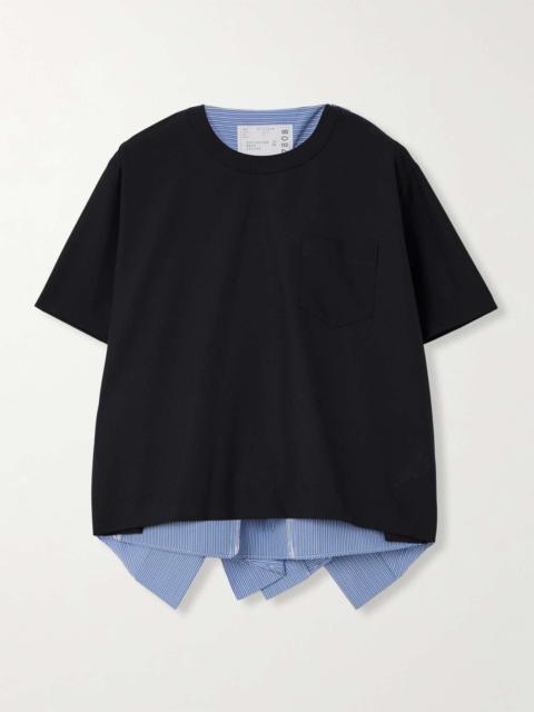 Cotton-blend poplin-paneled jersey top Navy