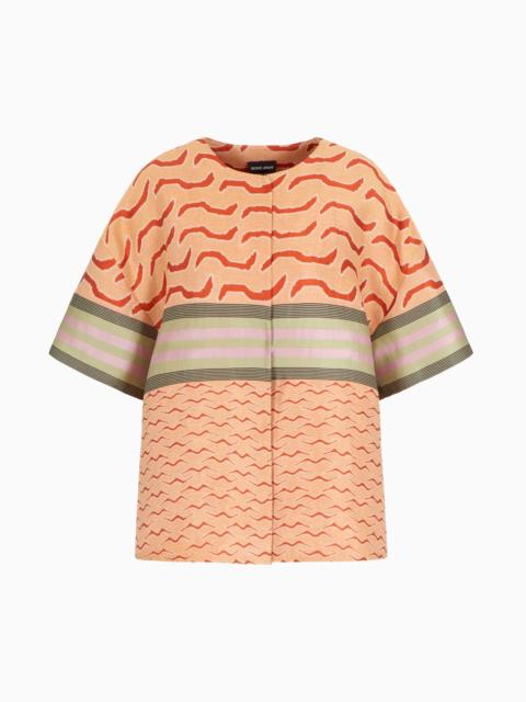 GIORGIO ARMANI LINEN, COTTON AND SILK-BLEND JACQUARD SHIRT