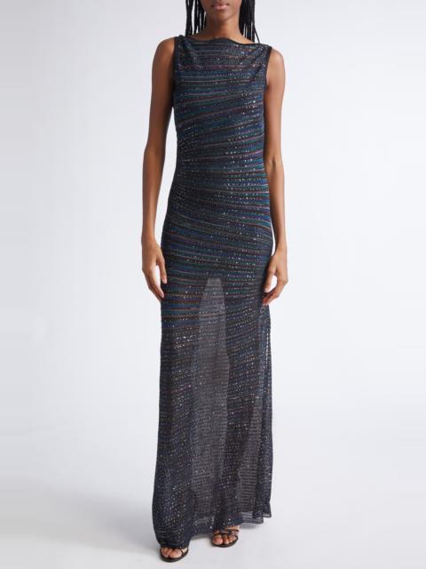 Missoni Missoni Stripe Bateau Neck Metallic Knit Dress in Multi Blk Green Blue Tones at Nordstrom