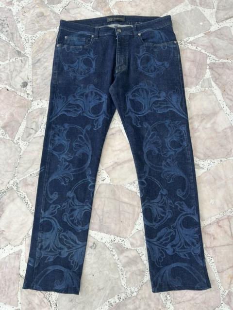 VERSACE Blue Jacquard Baroque Pattern Denim