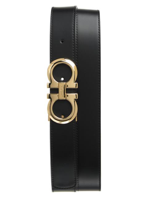 FERRAGAMO FERRAGAMO Reversible Double Gancio Leather Belt in Nero Hickory at Nordstrom