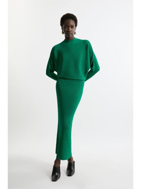 KAREN MILLEN Slinky Drape Knit Bat Wing Pencil Midi Dress