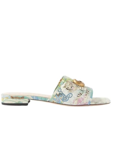 GUCCI Tiger-print Leather Slides