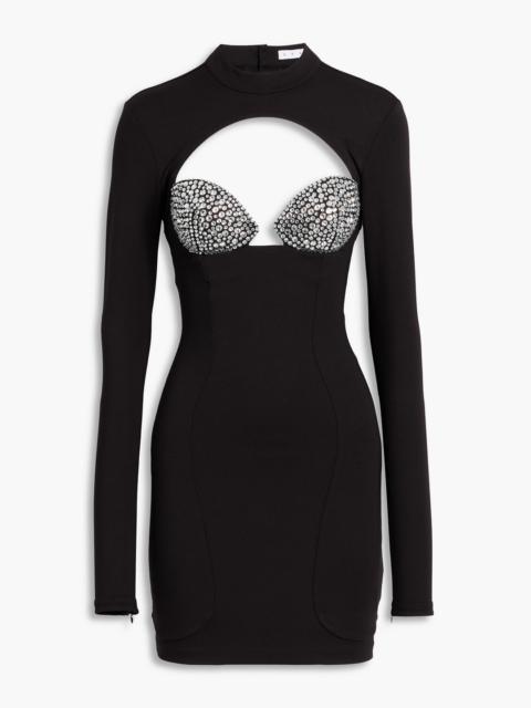 AREA Cutout crystal-embellished ponte mini dress