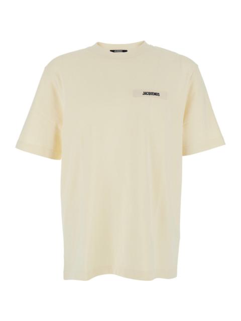 JACQUEMUS Jacquemus Men 'Le T-Shirt Gros Grain' Beige T-Shirt With Logo Patch On The Front In Cotton Man