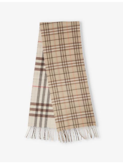 Burberry Check-print fringed cashmere scarf