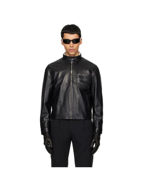 ERNEST W. BAKER Black Snake Trim Leather Jacket