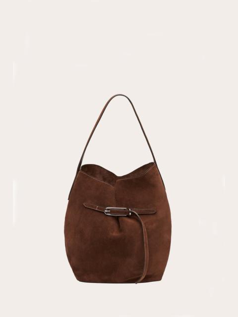 Liffner BELTED BUCKET BAG LARGE DARK BROWN SUEDE