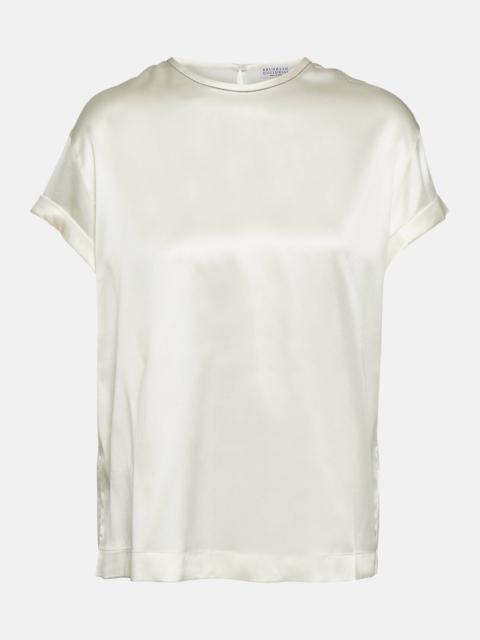 Brunello Cucinelli Silk-blend satin T-shirt