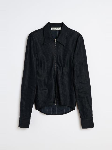 Our Legacy Slim Zip Shirt Night Covert Flex Pinstripe