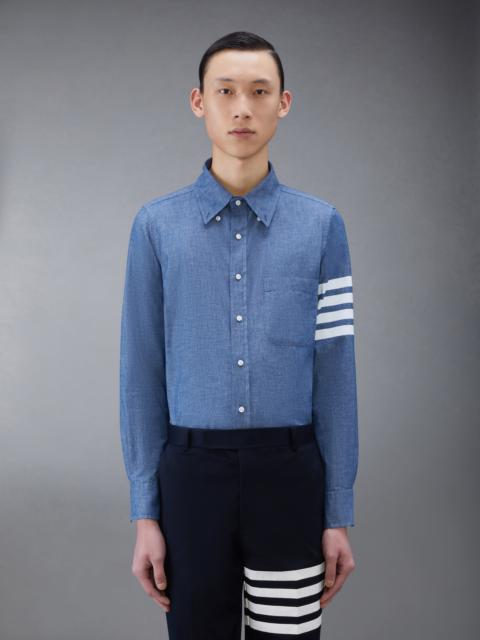 Thom Browne Blue Chambray Printed 4-bar Nametag Straight Fit Shirt
