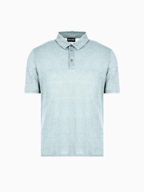 GIORGIO ARMANI Short-sleeved polo shirt in pure linen jersey