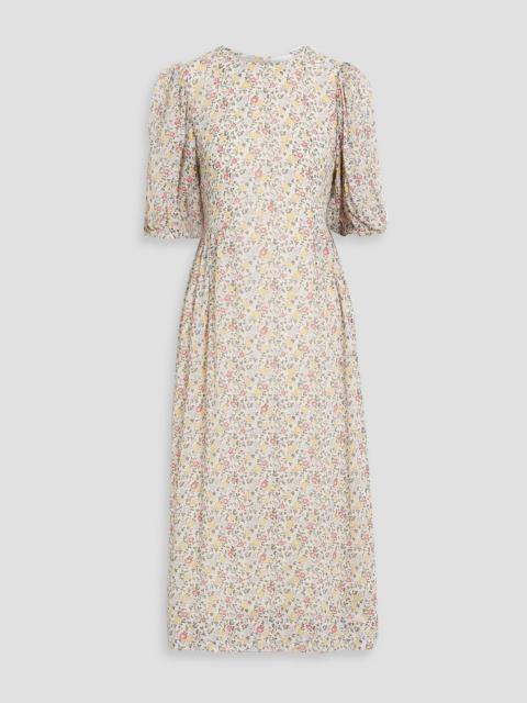 GANNI Pleated floral-print crepe midi dress