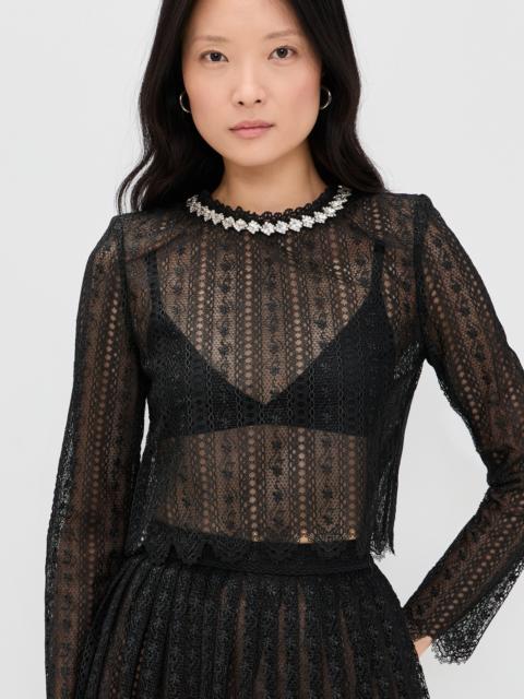 self-portrait Black Organza Lace Top