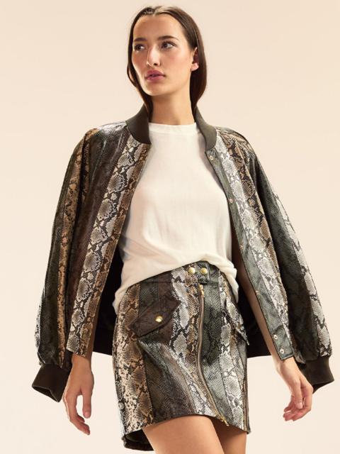 CYNTHIA ROWLEY Snake-Embossed Vegan Leather Bomber Jacket
