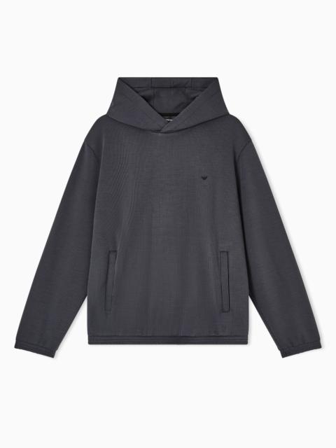 EMPORIO ARMANI HOODED SWEATSHIRT IN PLATED-EFFECT CANNETÉ