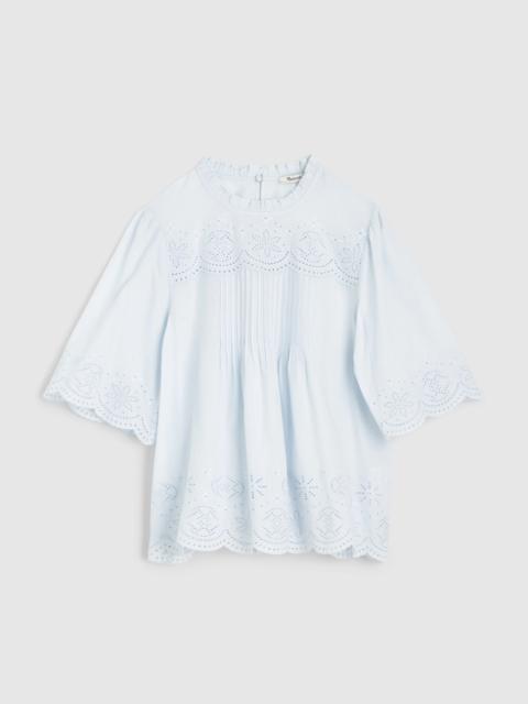 Madewell Embroidered Pintuck High-Neck Top