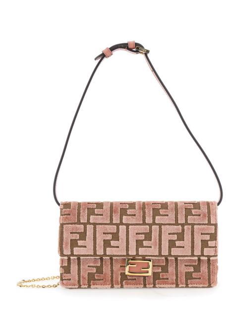 FENDI Fendi Women Pink Crossbody Bag With All-Over Ff Motif And Metallic Ff Plaque On The Front In Cotton 