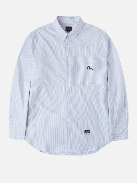 EVISU Deconstructed Seagull Embroidery Relax Fit Striped Shirt