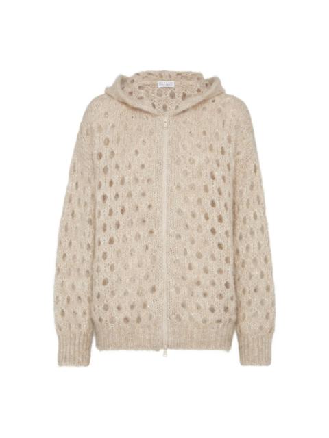 hooded hole-detail cardigan