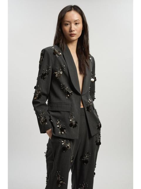 KAREN MILLEN Petite Cluster Sequin & Crystal Embellished Tailored Single Breast Blazer