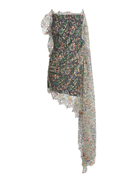 CHRISTOPHER ESBER Hand Painted Draped Lace Mini Dress multi