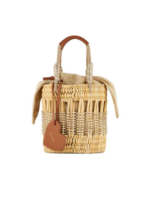 AQUAZZURA mini straw heart-shaped bucket bag