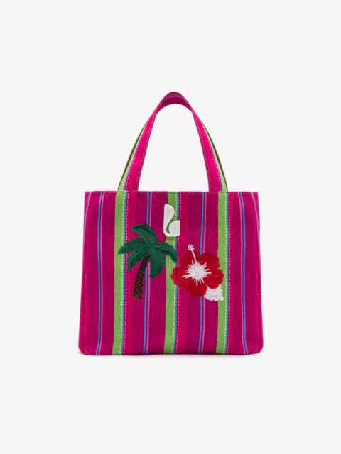 Larroudé Poppy Mini Tote Bag In Pink And Emerald Raffia