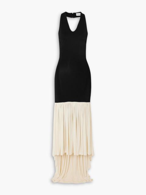 NINA RICCI Two-tone pleated jersey halterneck maxi dress