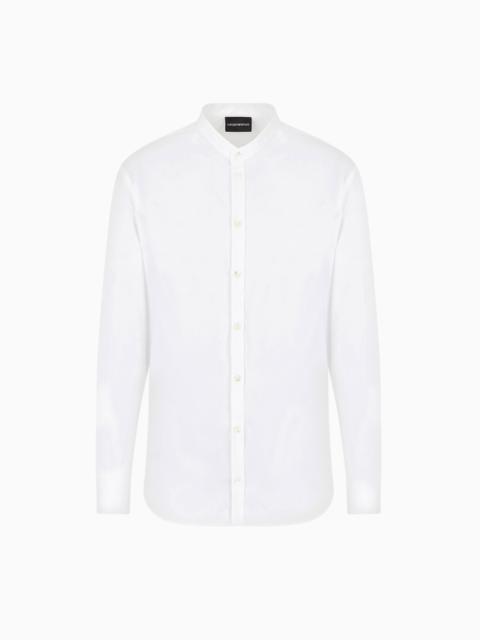 EMPORIO ARMANI STRETCH SATIN SHIRT WITH GURU COLLAR