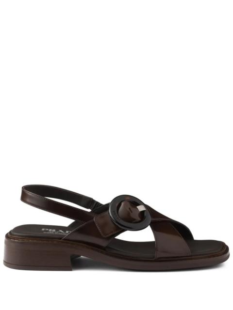 Prada Prada Women Brushed Leather Crisscross Band Sandals With Plexiglas Buckle