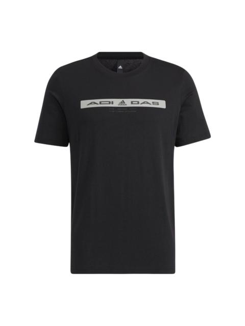 adidas adidas Alphabet Pattern Printing Round Neck Short Sleeve Black HE9944