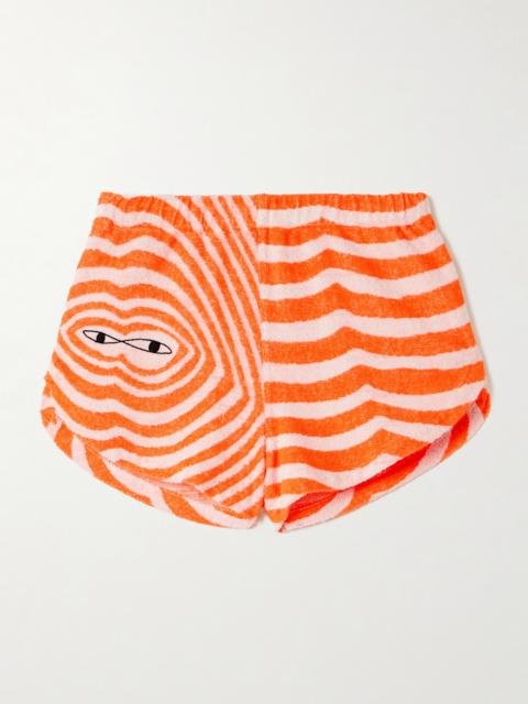 The Elder Statesman Embroidered Striped Cotton-terry Shorts