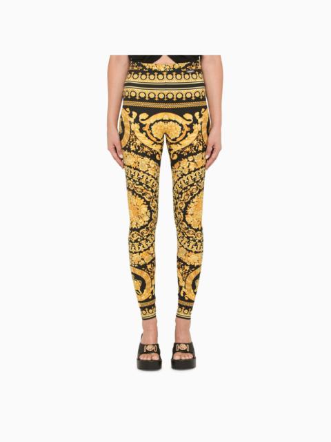 Versace Black And Gold Leggings With Baroque Print Women