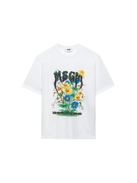 floral-embellished logo T-shirt