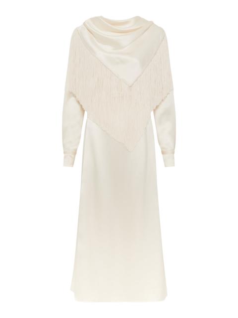 GABRIELA HEARST Rouge Fringe Scarf Dress in Ivory Silk Satin