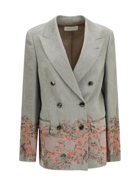 Dries Van Noten Dries Van Noten Women Double-Breasted Linen And Cotton-Blend Blazer With Embroidery