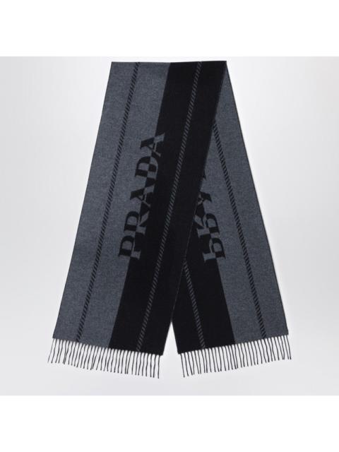 Prada Slate/Black Wool Scarf With Jacquard Logo Men