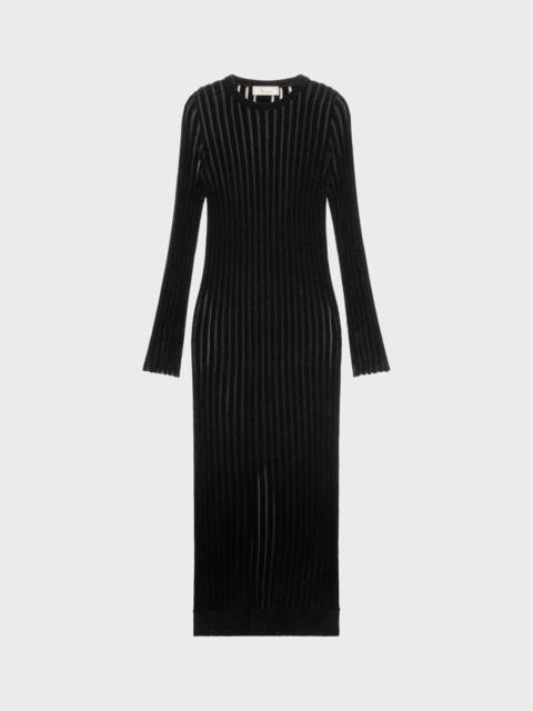 Blumarine MID-LENGTH KNITTED DRESS WITH SEE-THROUGH STRIPES