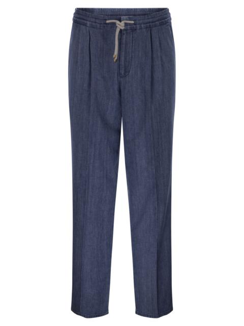 Brunello Cucinelli Brunello Cucinelli Men Lightweight Denim Trousers With Drawstring And Double Pleats