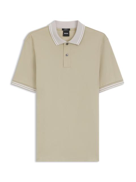 BOSS STRIPE-TRIM SLIM-FIT POLO SHIRT IN MERCERISED COTTON