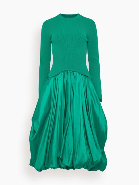 SIMKHAI Kenlie Long Sleeve Mock Neck Midi Dress in Kelly Green