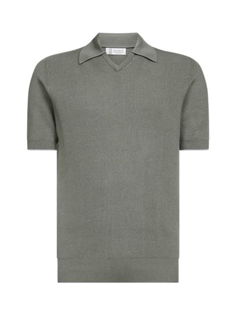 Brunello Cucinelli Khaki cotton knit polo shirt