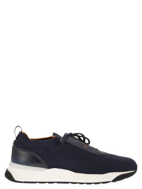 Santoni Santoni Men Textile And Leather Trainers With Raised Sole